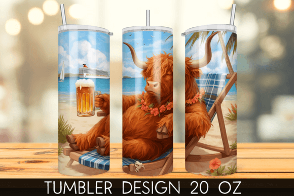 Download Vacation Beach Highland Cow Tumbler Wrap - Vacation Collection