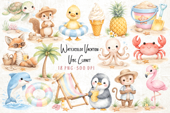 Download Watercolor Vacation Vibe Clipart PNG - Vacation Collection