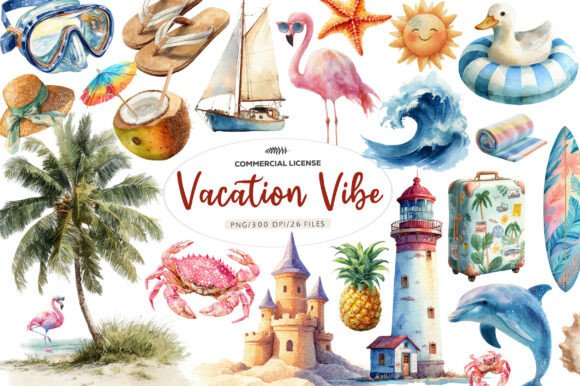 Download Watercolor Vacation Vibe Clipart - Vacation Collection